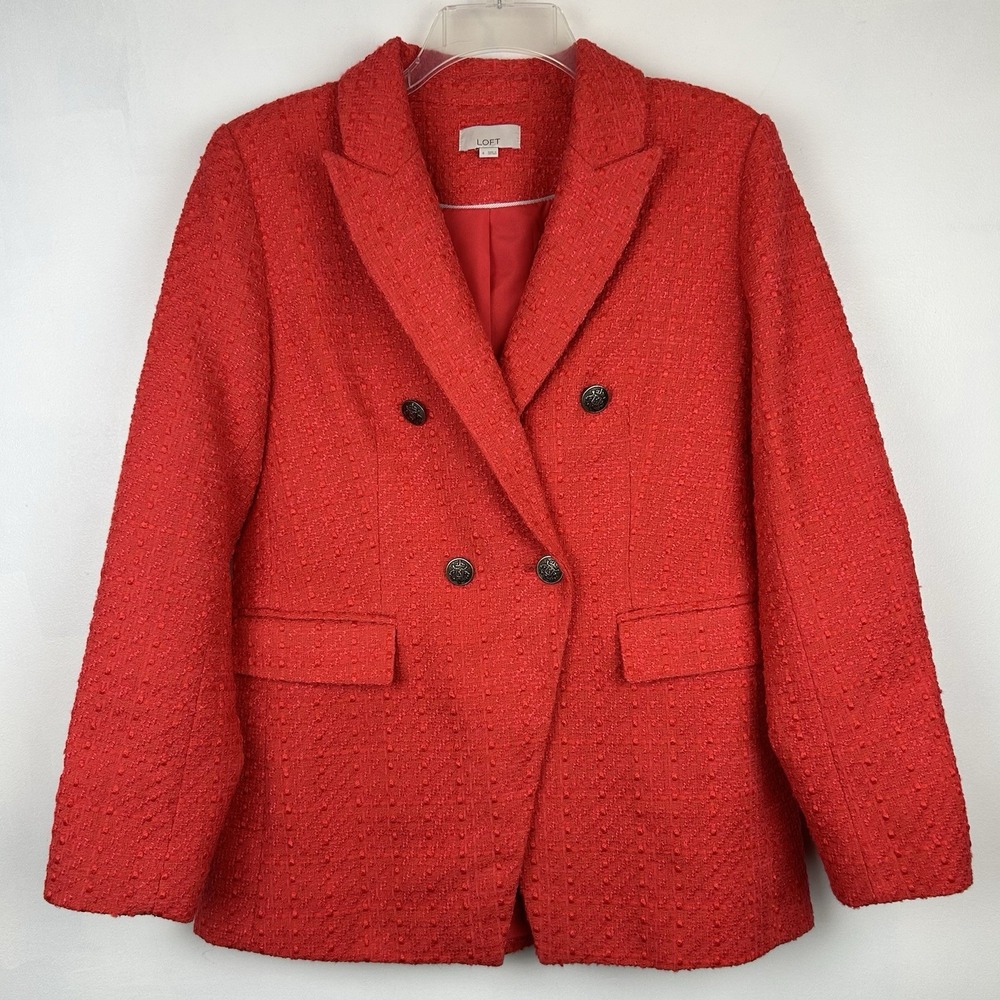 Loft Tweed Double Breasted Blazer Women 4 Salmon Preppy Old Money Corpcore